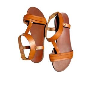 Lauren Blakwell Brown Leather Women's Slip-On Stretchy Back Sandals Size 8M